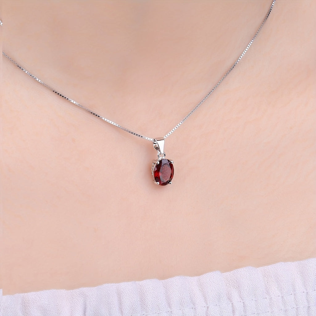 925 Sterling Silver Natural Gemstone Oval Cut Pendant Necklace for Women – Amethyst, Citrine, Garnet, Peridot, Topaz Multi-Faceted Fine Jewelry, Elegant Daily Gift for Girls