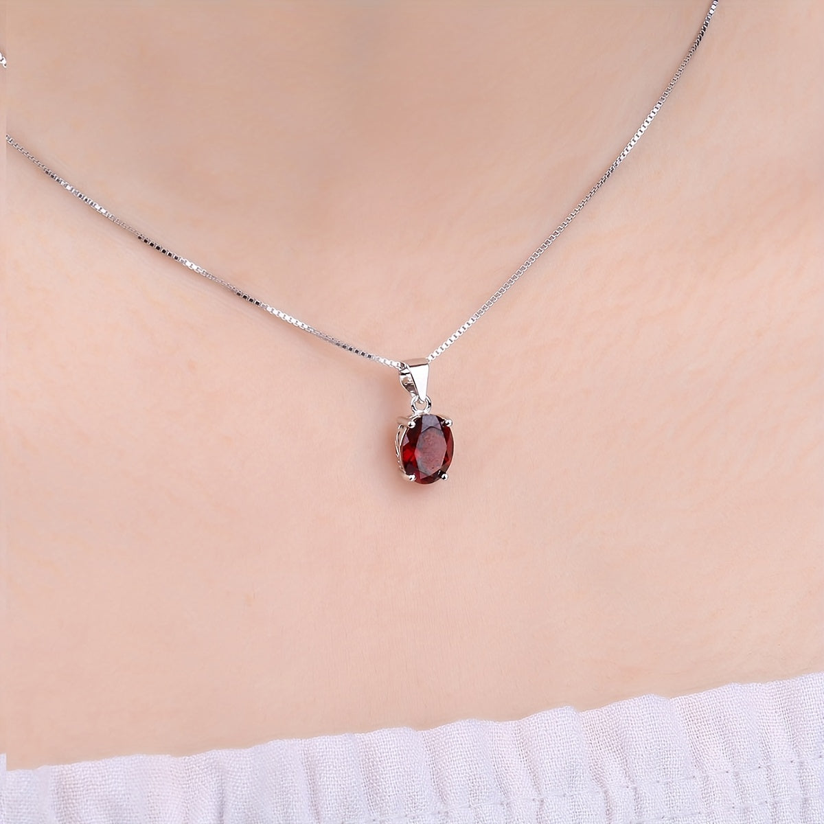 925 Sterling Silver Natural Gemstone Oval Cut Pendant Necklace for Women – Amethyst, Citrine, Garnet, Peridot, Topaz Multi-Faceted Fine Jewelry, Elegant Daily Gift for Girls