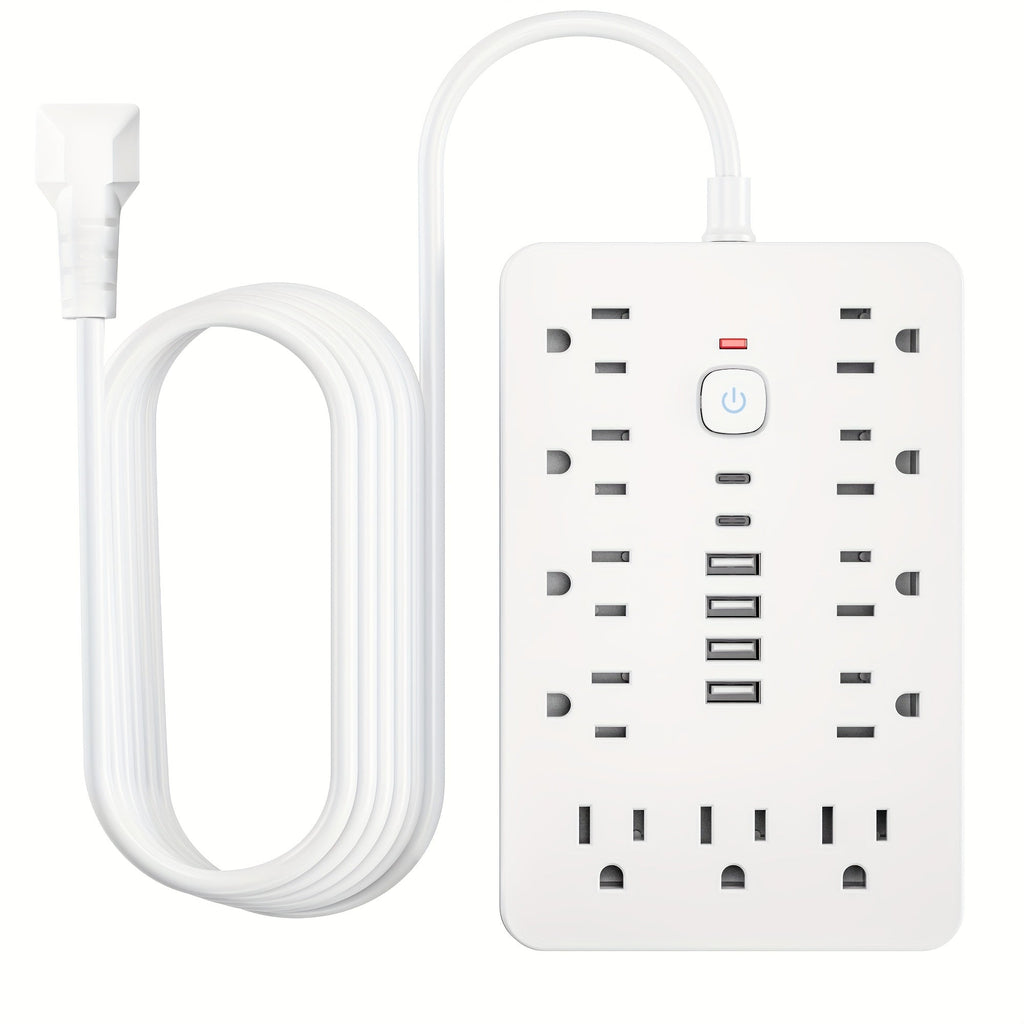 17-in-1 Power Strip Surge Protector with 11 AC Outlets, 4 USB Ports, and 2 USB-C Ports, Flat Plug Design, Space-Saving Extension Cord for Home, Office, Desk, and Kitchen, 5ft/10ft Cord