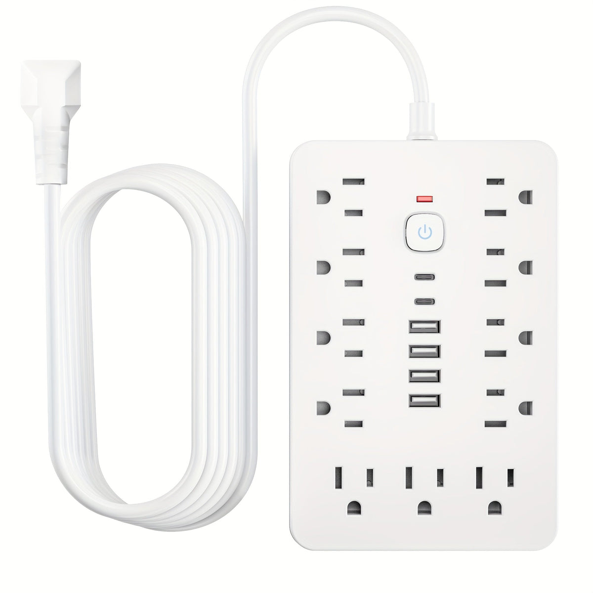17-in-1 Power Strip Surge Protector with 11 AC Outlets, 4 USB Ports, and 2 USB-C Ports, Flat Plug Design, Space-Saving Extension Cord for Home, Office, Desk, and Kitchen, 5ft/10ft Cord