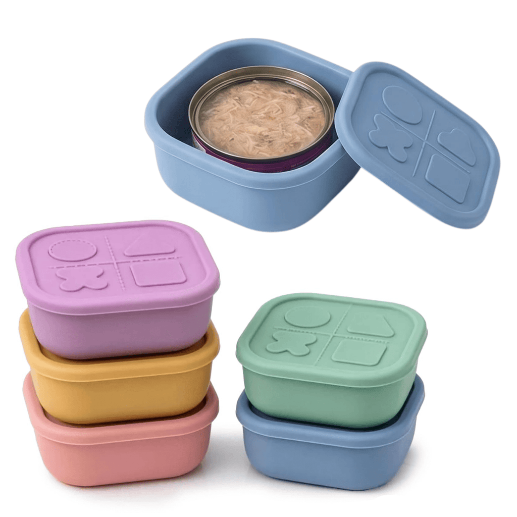 Silicone Pet Food Can Lid & Storage Container – Airtight Reusable Wet Food Sealer for 3oz Dog & Cat Food Cans, Keeps Food Fresh in Fridge, 5 Colors: Purple, Blue, Pink, Green, Yellow