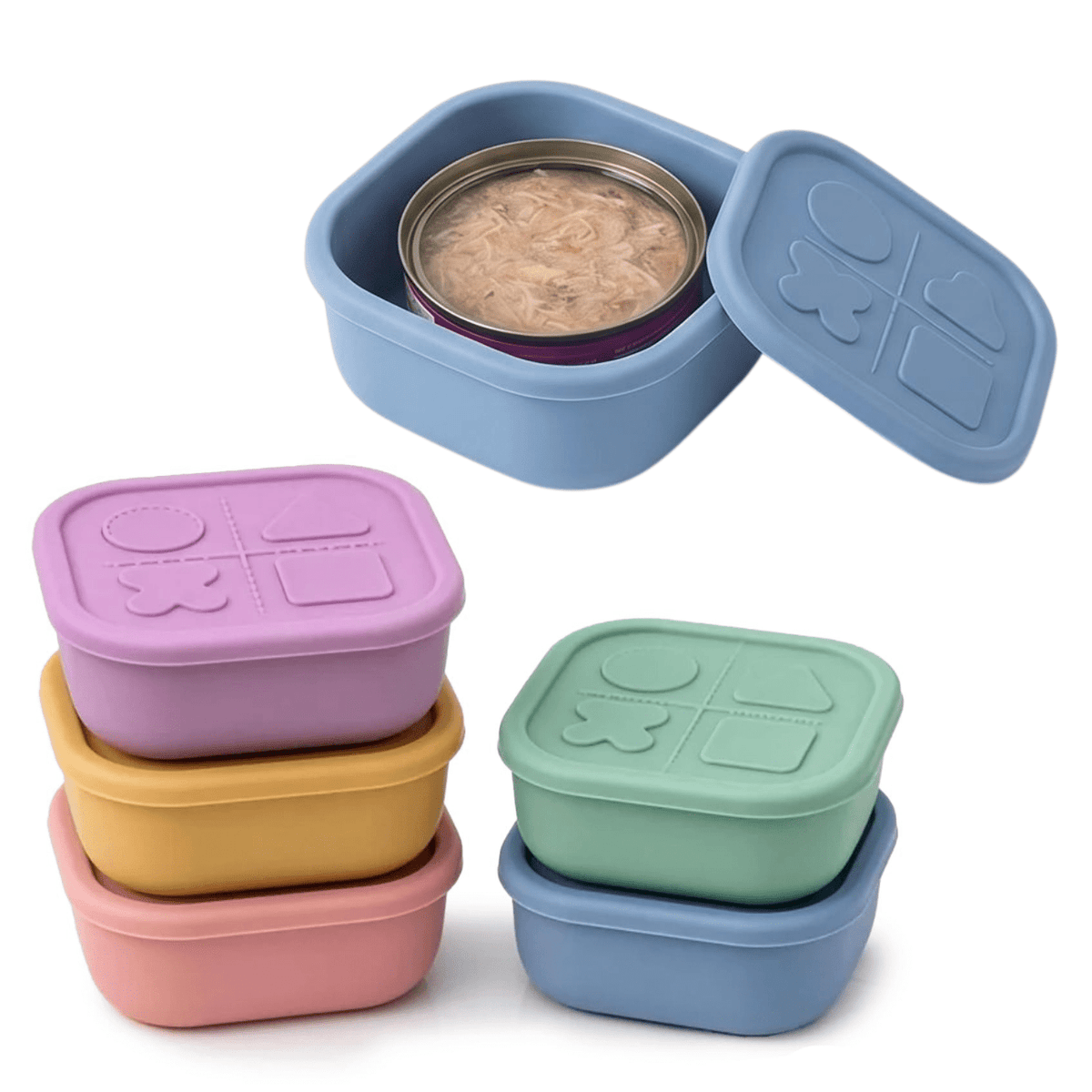 Silicone Pet Food Can Lid & Storage Container – Airtight Reusable Wet Food Sealer for 3oz Dog & Cat Food Cans, Keeps Food Fresh in Fridge, 5 Colors: Purple, Blue, Pink, Green, Yellow