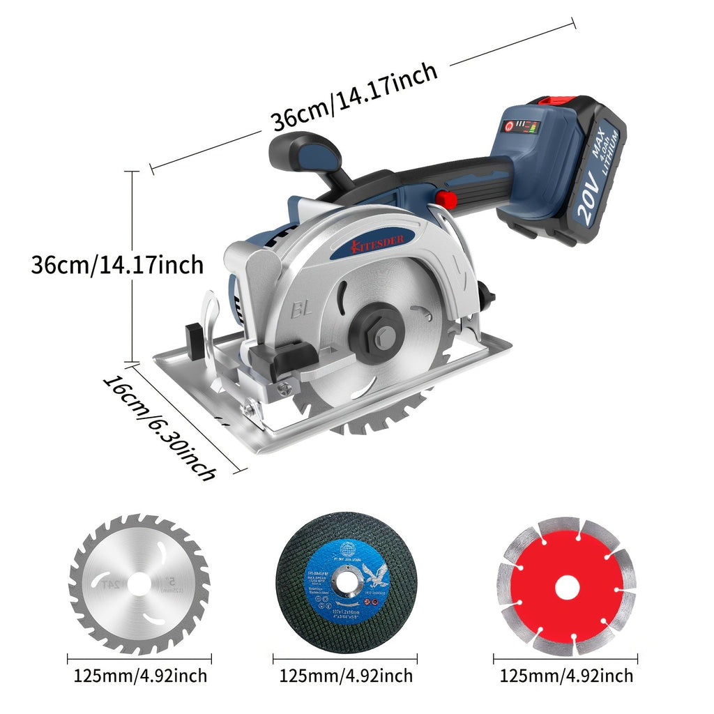 Brushless Circular Saw Kit 20V Battery Included, Multiple Blades, Adjustable Cutting Depth & Bevel Angle, Cordless Power Saw for Woodworking DIY Projects, Lightweight Compact Design