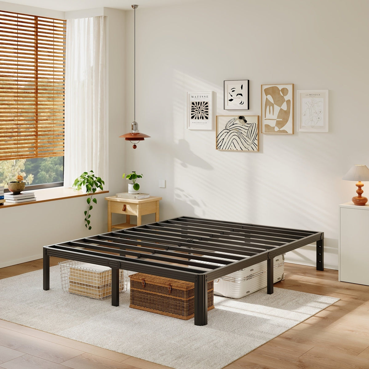 Metal Platform Bed Frame, 14" or 18" Height Options, Full/Queen/King Size, Under-Bed Storage, Sturdy Steel, Easy Assembly, No Box Spring Needed, Minimalist Design, Black