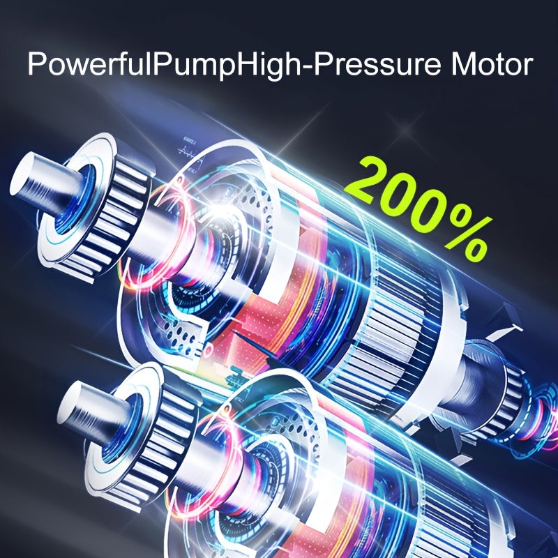 便携式充气泵 150PSI 无线空气压缩机 | 6000mAh 电池，3倍快速充气，LCD 压力表，自动关机，LED 灯，USB-C – 适用于汽车、摩托车、自行车及球类