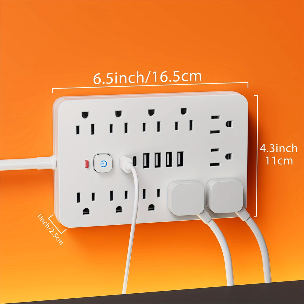 17-in-1 Power Strip Surge Protector with 11 AC Outlets, 4 USB Ports, and 2 USB-C Ports, Flat Plug Design, Space-Saving Extension Cord for Home, Office, Desk, and Kitchen, 5ft/10ft Cord