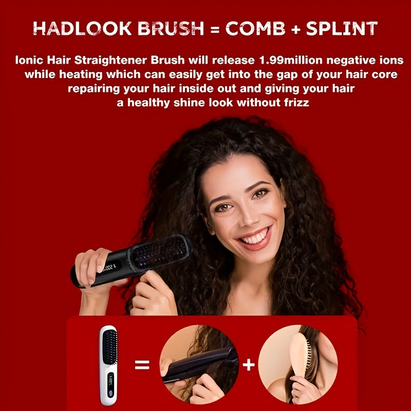Portable Wireless Hair Straightener Comb - USB Charging, 3-Speed Temperature Control, Negative Ion Technology, LED Display - Lightweight Travel Hair Straightener - Black & White