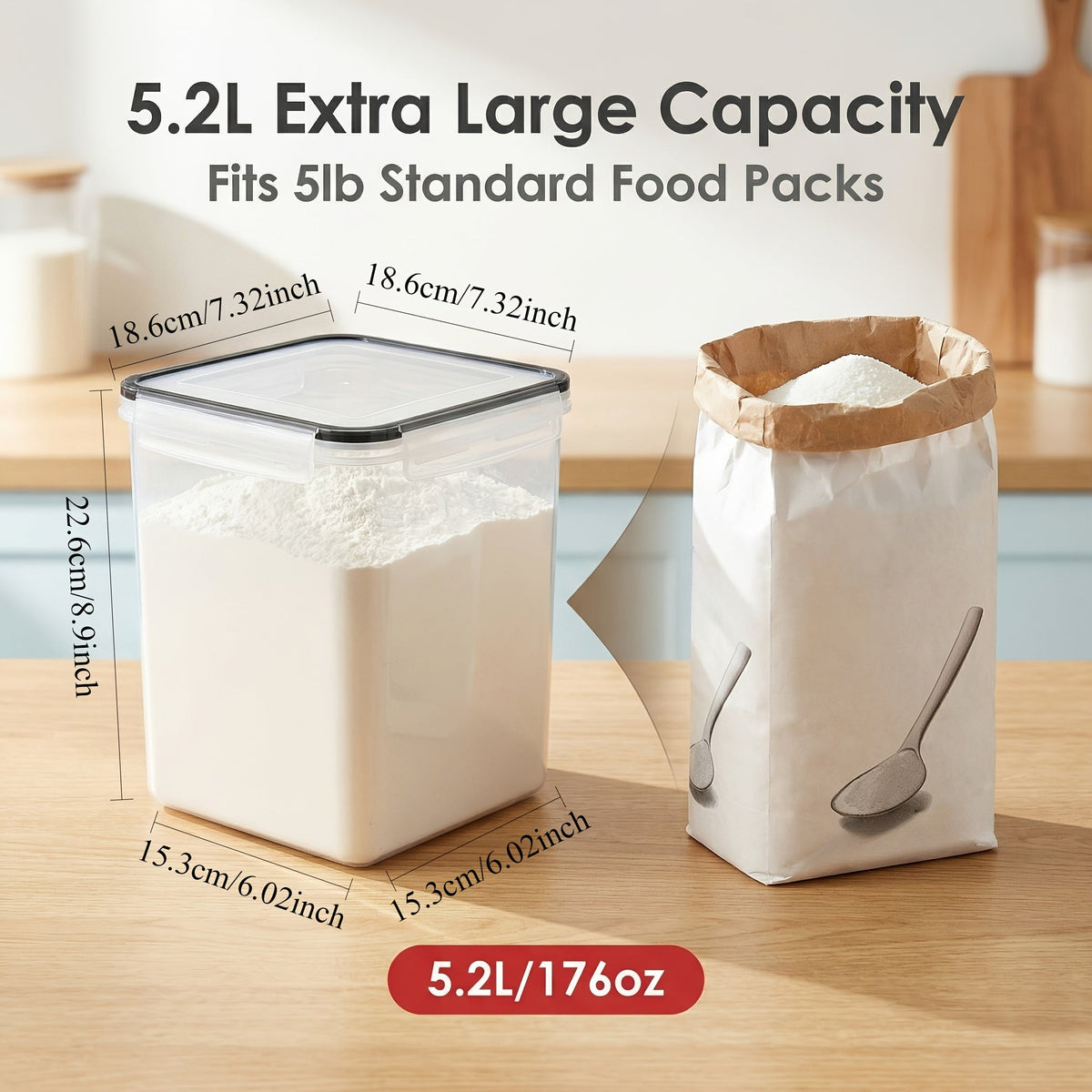 4-Pack Large Airtight Food Storage Containers, BPA-Free Plastic Canisters for Flour, Sugar, Rice, Pasta, and Baking Supplies with Lids, 4 Measuring Cups, and 24 Labels, Black Kitchen Pantry Organizer Set