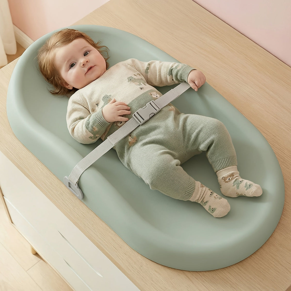 Waterproof Changing Pad Wipe-Clean Soft Non-Slip with Adjustable Safety Belt – Tear-Resistant Diaper Pad for Dresser Changing Table Infants & Toddlers