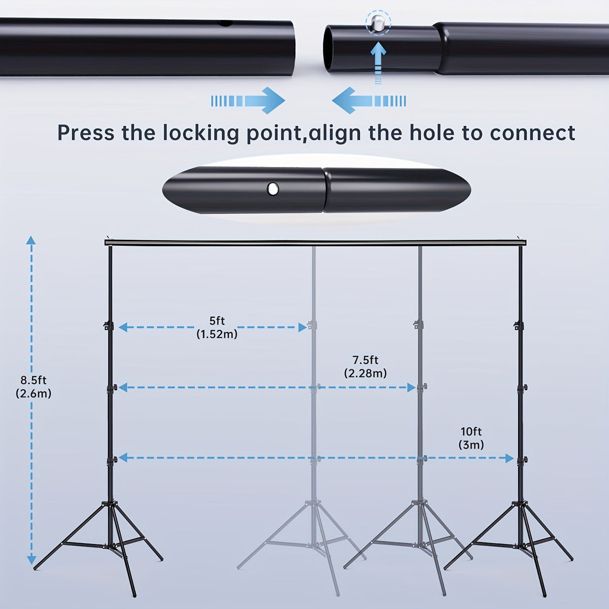 8.5 x 10ft Adjustable Photo Backdrop Stand Kit with Carrying Bag - Background Support System for Photography, Video Studio, Parties, Events & Advertising Display