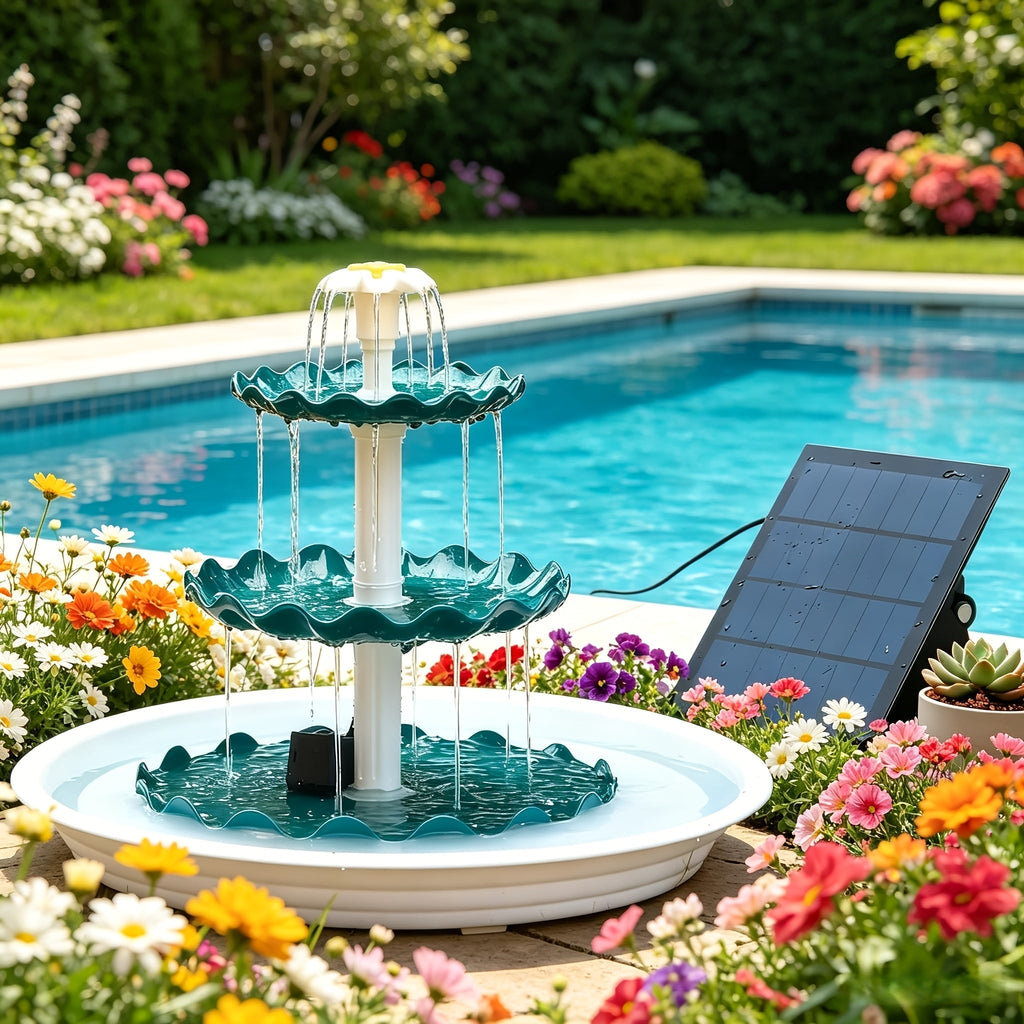 3-Layer Solar Bird Bath Fountain 3.5W – Outdoor Garden Courtyard Decor Solar Powered Fountain Pump, No Wiring Needed, Dark Green, Light Blue, or Fountain-Only, Single & Three Tier Options