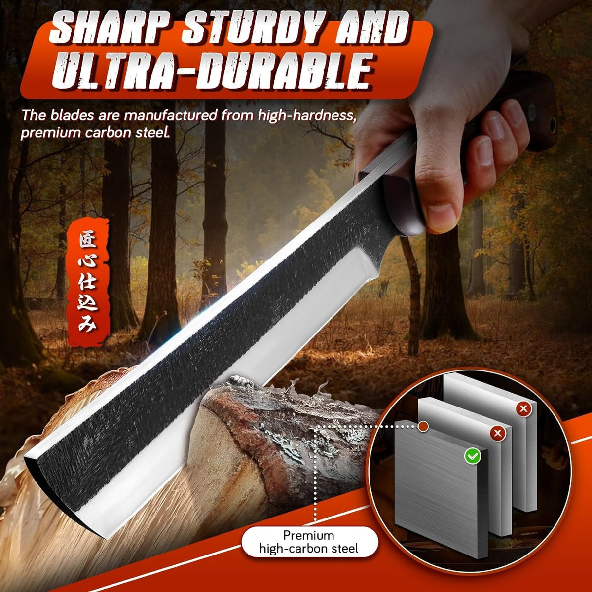 Heavy Duty Outdoor Full Tang Knife 14.4 In High Carbon Steel 58+ HRC Wood Handle with Wooden Sheath for Gardening Camping Bushcraft & Yard Work – Gift for Outdoor Men & Women
