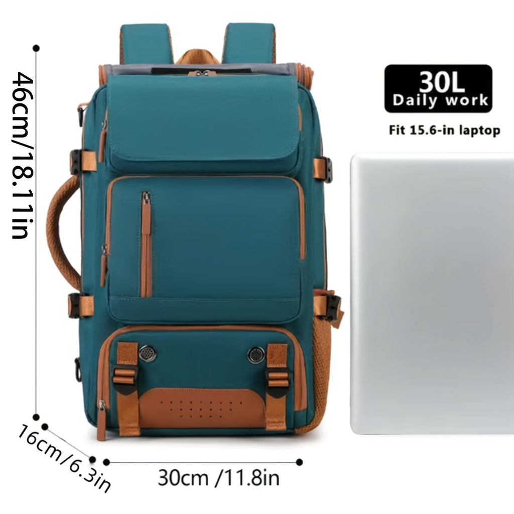 Multifunctional Large Capacity Backpack - Laptop, Travel & Student Bag - Handheld, Single Shoulder & Double Back Carry - Fern Green, Light Green & Peacock Blue