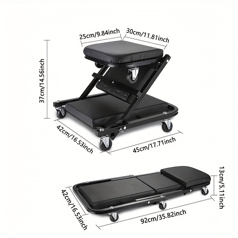 Foldable 2-in-1 Mechanic Creeper & Rolling Seat 300LB | 36-Inch Z-Crawler with 6 Swivel Casters, Adjustable Headrest, Folding Car Repair Creeper for Garage Workshop – Black & Red