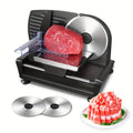 200W Electric Meat Slicer for Home Use – 2 Removable 7.5" 304 Stainless Steel Blades (Serrated + Non-Serrated), 0–15mm Thickness Control, Die-Cast Aluminum, Food Carriage Included, Black or Silver – Nova Mart