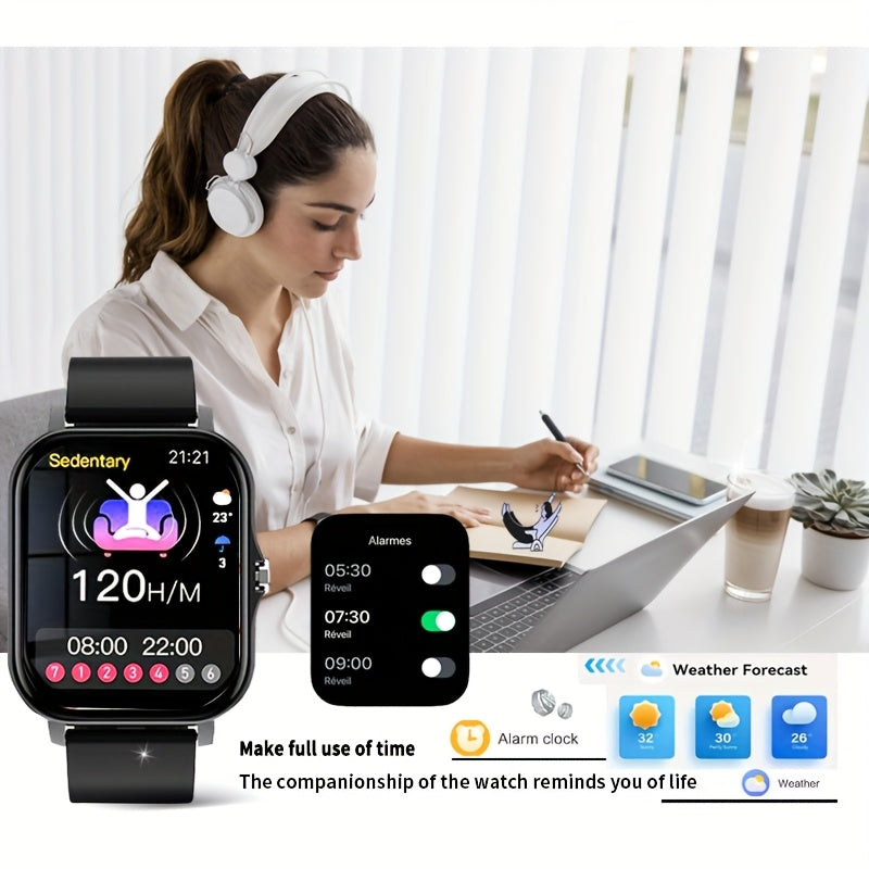 Smartwatch 1.83-Inch Full Touch Screen, Wireless Calling, Message Reminder, Heart Rate & Sleep Monitor, Pedometer, Multi-Sport Modes, USB Rechargeable Fitness Watch for Men and Women