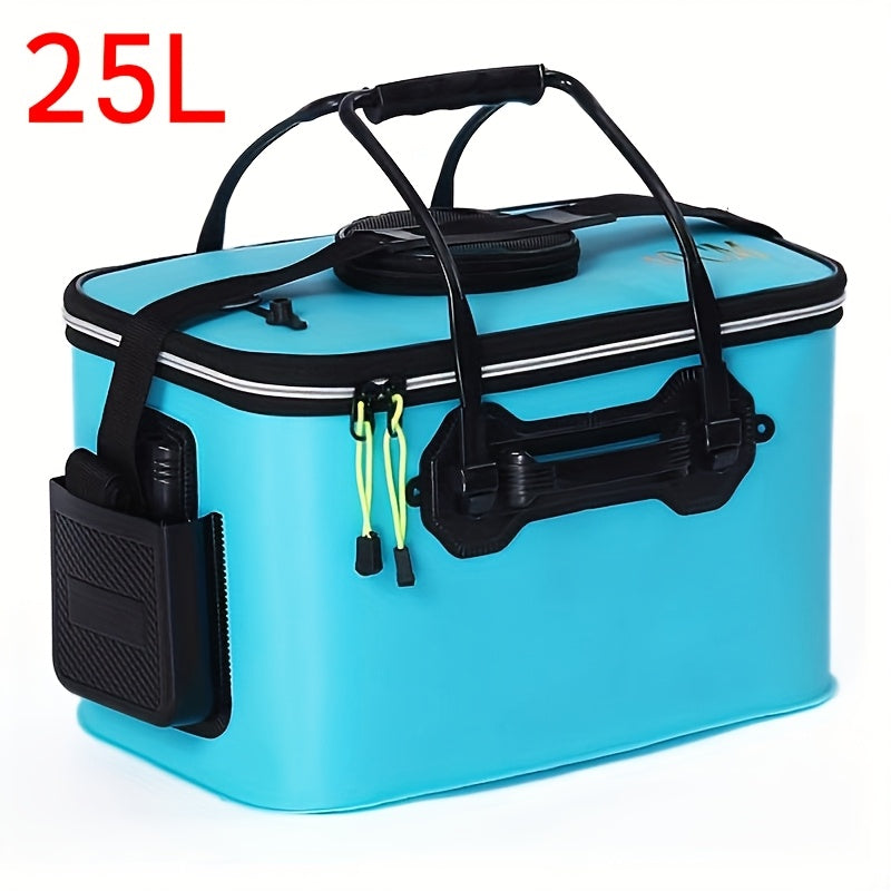 25L Foldable Fishing Bucket, Collapsible EVA Live Fish Bait Container – Portable Multifunctional Outdoor Fish Keeper Bag for Carp & Freshwater Fishing, Gift for Men (Blue/Orange)