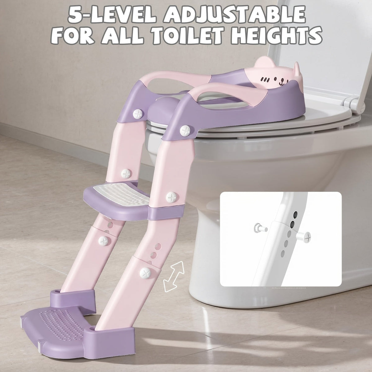 3-in-1 Potty Training Seat, Training Toilet & Potty Chair for Toddlers, Height Adjustable Foldable with Splash Guard & Anti-Slip Steps for Boys & Girls, 4 Colors Including Purple Green Grey & Blue