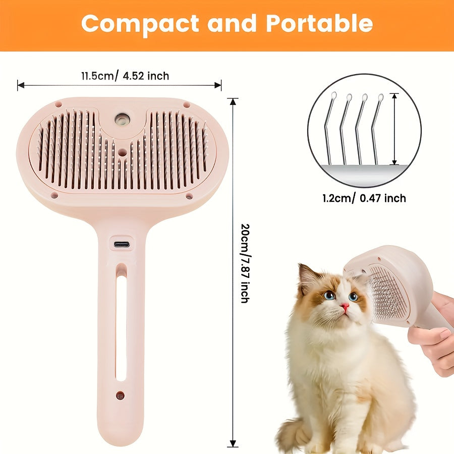 3-in-1 Automatic Steam Pet Grooming Brush – Anti-Shedding Hair Remover with Stainless Steel Bristles for Long & Short-Haired Dogs and Cats, Low-Voltage Safe Deshedding Tool