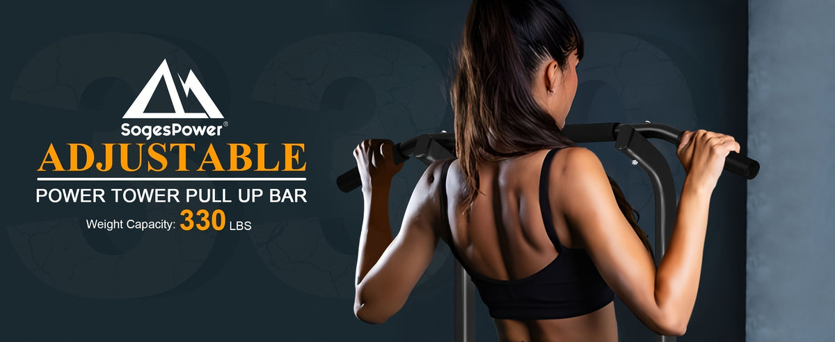 Adjustable Power Tower Dip Station Pull Up Bar for Home Gym, 10 Height Levels 65-82.7 Inches, 330LBS Capacity, 6 Exercise Positions, Full Body Strength Training, Black/Red/Yellow/Blue/Pink/Orange