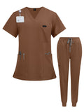 Women's Scrub Set Nursing Uniform - V-Neck Short Sleeve with Pockets, Wrinkle Resistant & Machine Washable, 7 Colors S-XXL, Professional Healthcare Nurse Scrubs for Women
