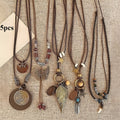 5-Piece Bohemian Layered Necklace Set for Women – Retro Boho Sweater Chain Y-Shaped Necklace with Feather, Leaf, Butterfly, and Star Pendants, Fashionable Stackable Jewelry Gift for Daily Wear and Banquets