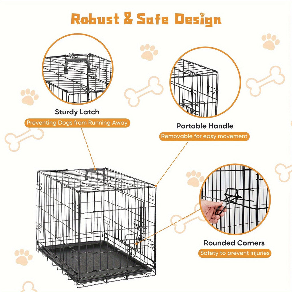 Foldable Double-Door Metal Wire Dog Crate with Divider Panel and Leak-Proof Tray, Indoor/Outdoor Travel Pet Kennel for Small, Medium, Large, and XL Dogs, 4 Sizes Available