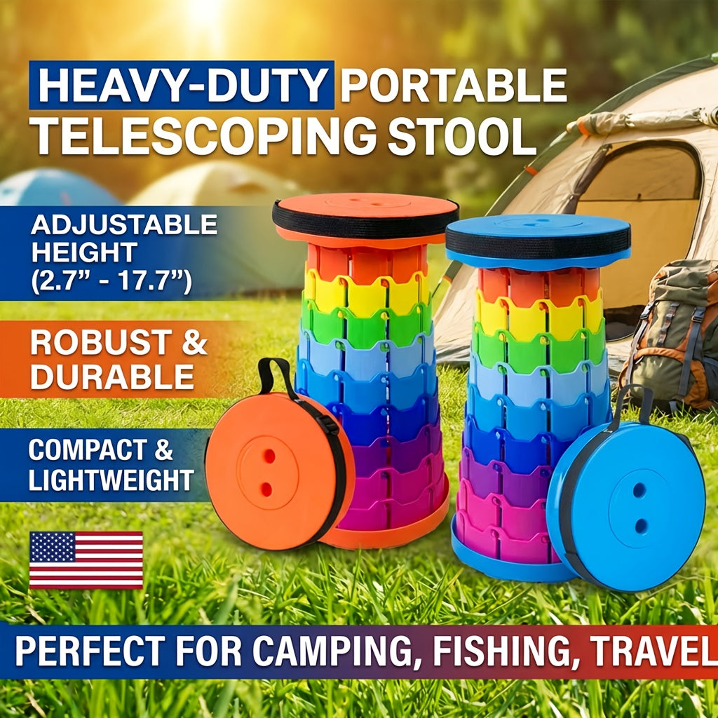 Collapsible Folding Stool 2-Pack, Portable Lightweight 400LB Capacity - Retractable Seat for Camping, Fishing, Hiking, Kitchen, BBQ, Indoor and Outdoor Use