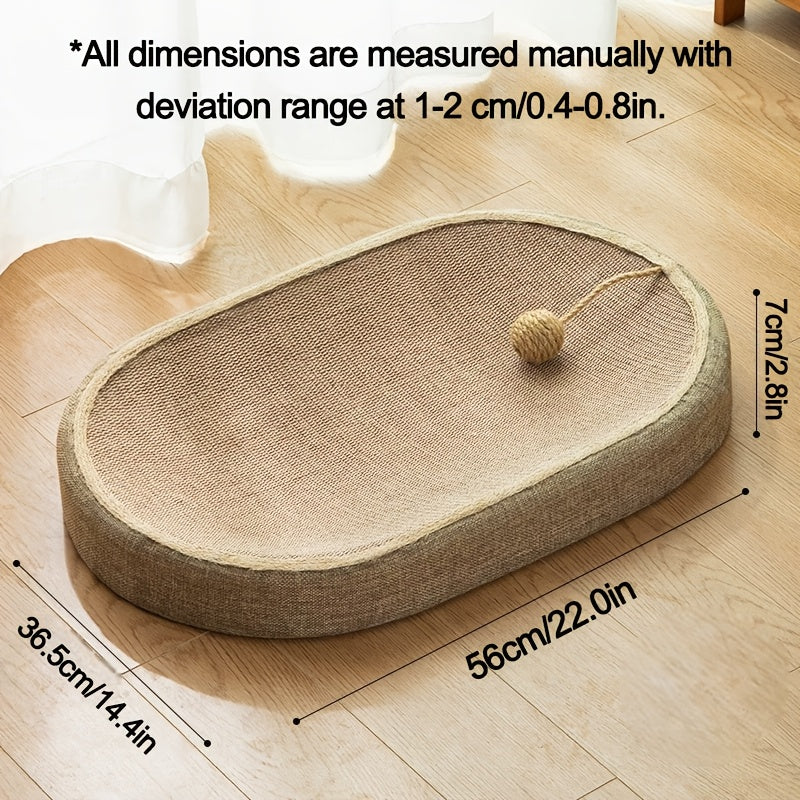 Large Oval Sisal Cat Scratching Board & Lounge Bed – 23.6 Inch Durable Scratch Pad with Sisal Toy Ball, No Assembly Needed, All-Season Cat Scratcher Mat for Indoor Cats to Play, Sleep, and Rest
