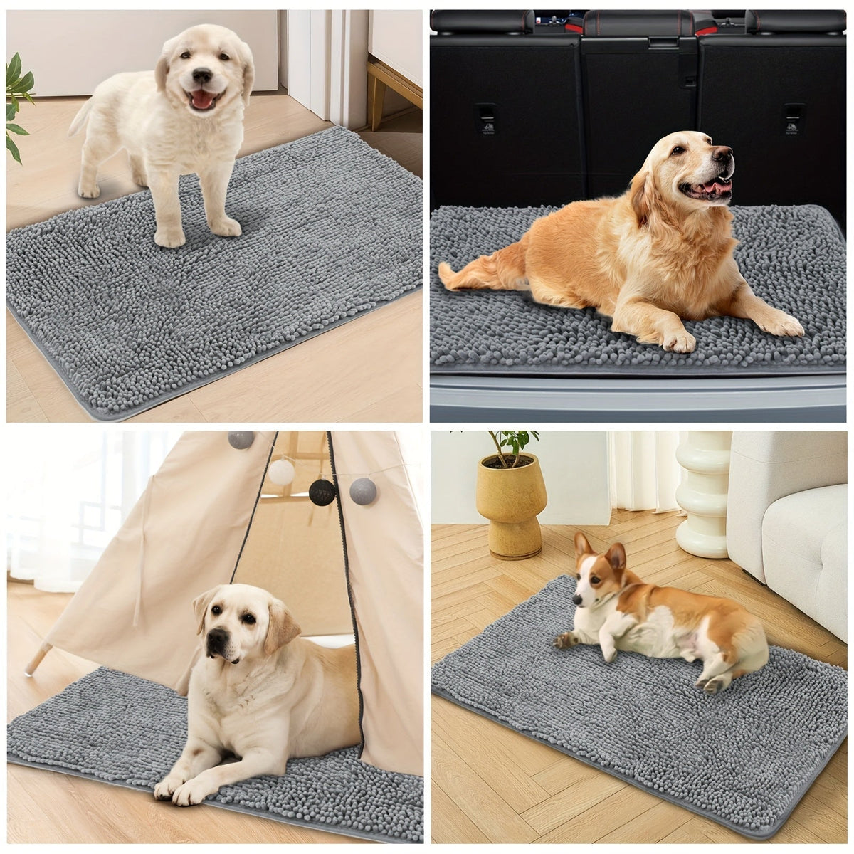 Dog Door Mat for Muddy Paws 2-Pack – Absorbent Non-Slip Washable Microfiber Mud Mat, Quick Dry Indoor Entry Floor Mat for Dogs, Machine Washable, Available in 24x17 & 32x20 inches, 3 Colors