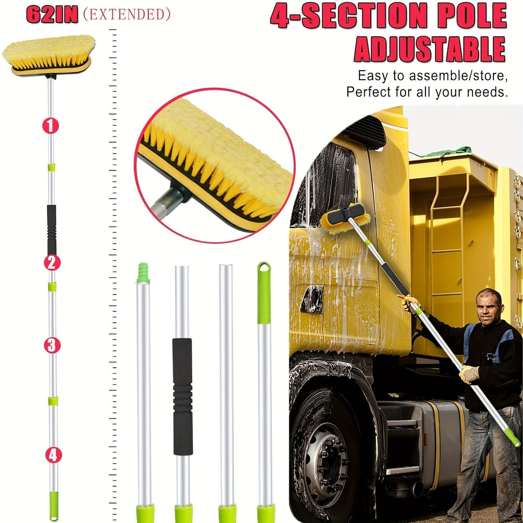69-Inch Car Wash Brush with Long Handle, 8-Piece Car Wash Kit – Tire Brush, Window Squeegee, Chenille Microfiber Mitt, Detailing Brushes for Car, Truck, SUV, RV – Extendable Car Cleaning Supplies
