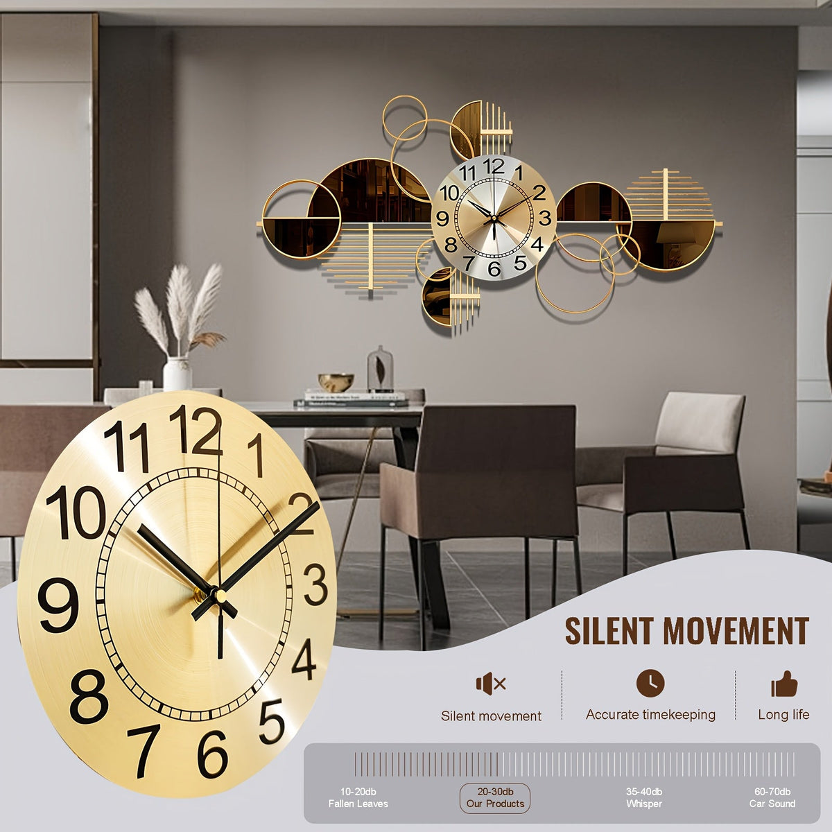 3D Metal Wall Clock Silent No-Ticking – Large 34"x17" Decorative Modern Wall Art Clock for Living Room Bedroom in Brown