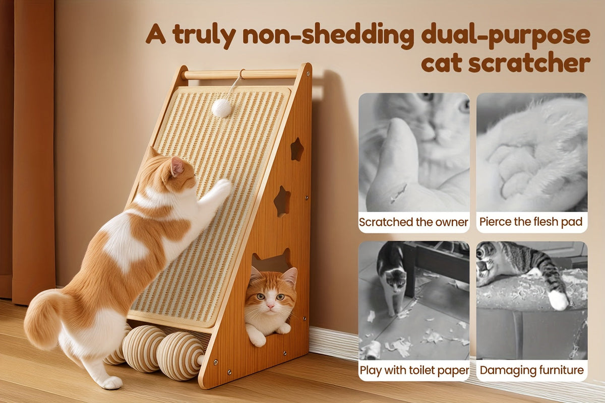 27-Inch Sisal Cat Scratching Board – Multi-Functional Wear-Resistant Cat Claw Pad Furniture Protector with 3 Teaser Balls, Easy to Install, Indoor Cat Scratching Pad