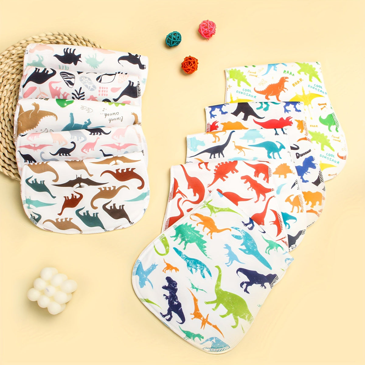 10-Pack Baby Burp Cloths for Newborn Boys & Girls, Large Neutral Baby Washcloth Burp Rags, Era of Dinosaurs, Fox Home, Steel Roses, Pink Florals, Simple Beige, Pink Peach & Pink Starlink