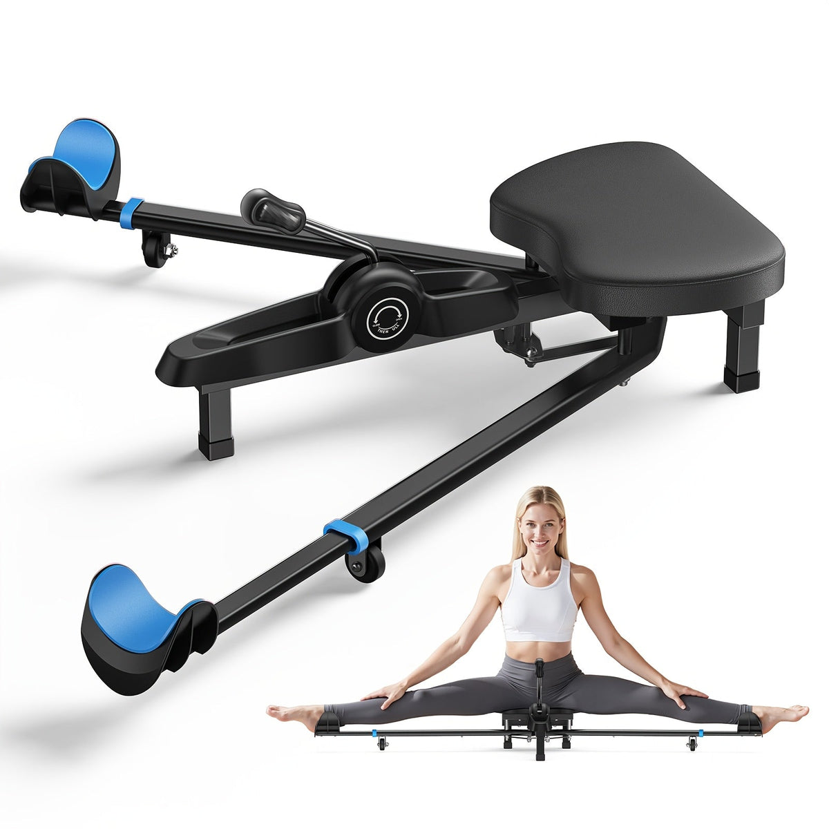 Merach Split Machine Leg Stretcher Adjustable Splits Trainer 300 Lb Capacity Flexibility Training Equipment for Ballet Yoga & Sports – Pink Blue