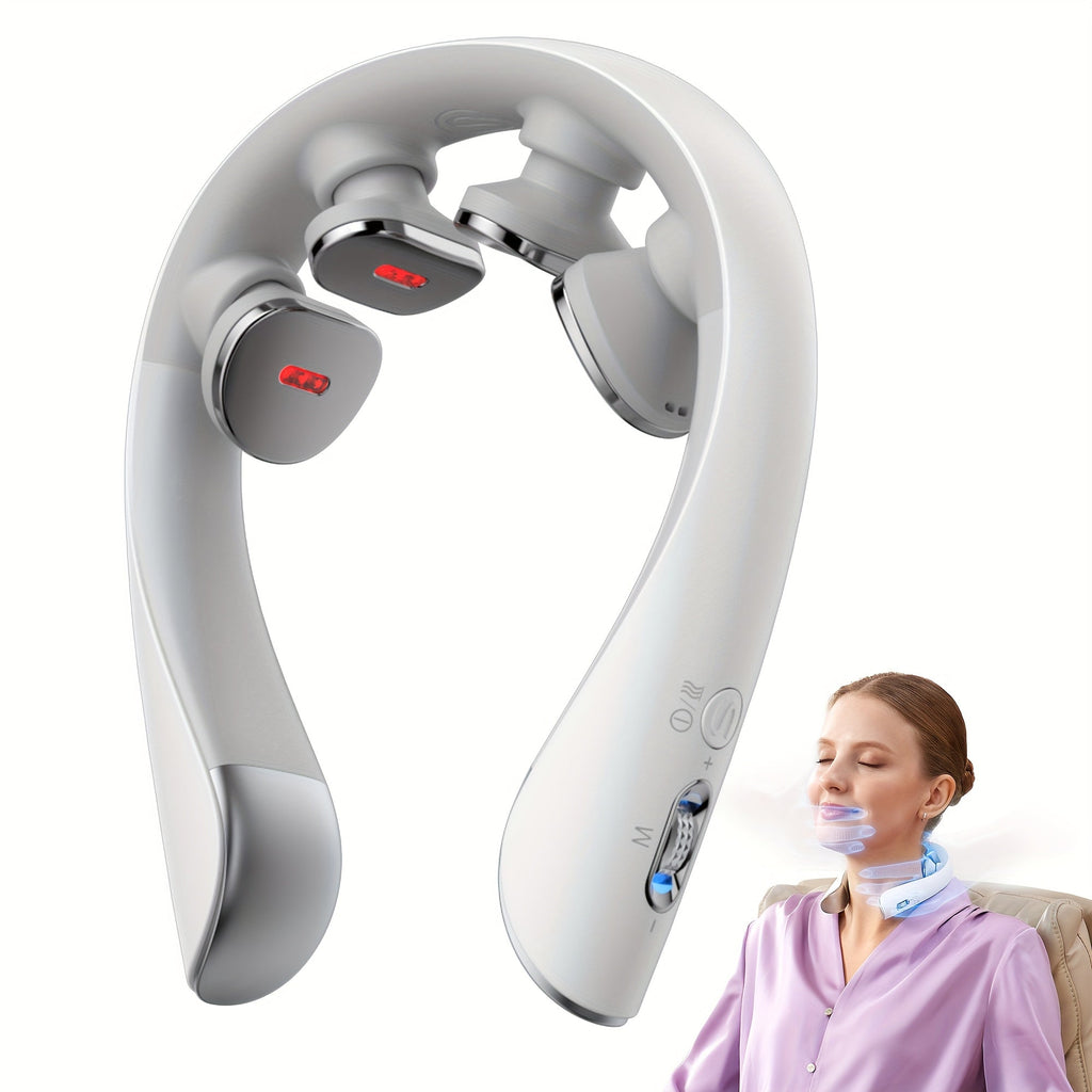 SKG Ultra-Portable Neck Massager with Heat Cordless Deep Acupressure Kneading Lightweight Wearable Hands-Free Rechargeable for Office Car & Travel – Gift for Women White / G7 Pro-E