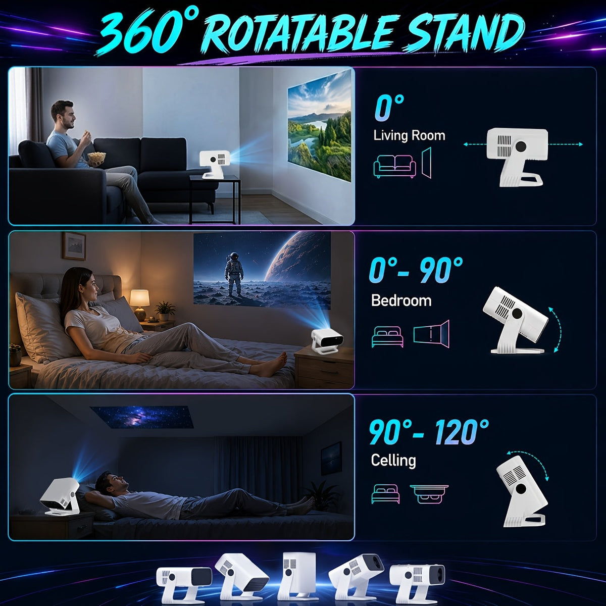 Mini Movie Projector 4K Support Native 1080P – Built-In WiFi 6 & Bluetooth 5.4 Auto Keystone Correction & Zoom for Bedroom Home Theater Outdoor