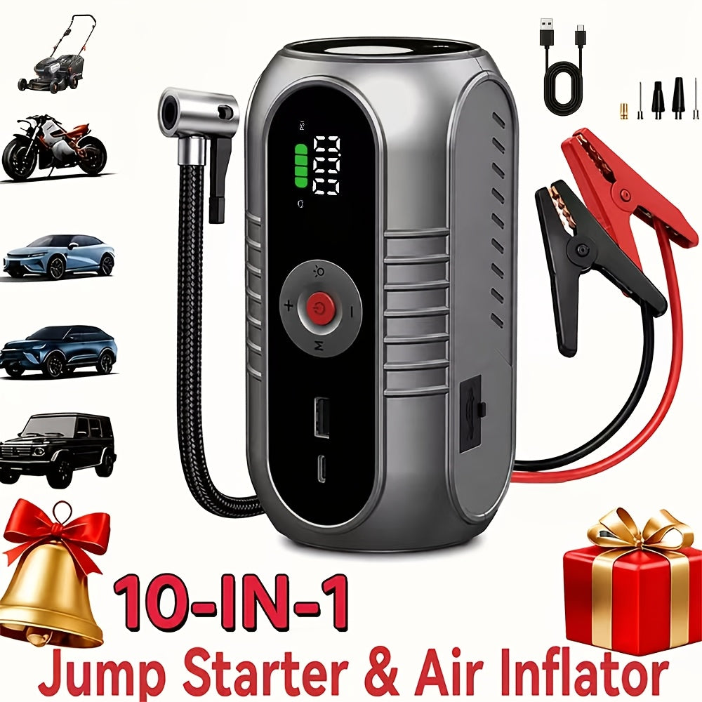 3000A 9-in-1 Car Jump Starter with Built-in Tire Inflator, USB Ports & LED Emergency Light – 12V Portable Wireless Battery Booster for Cars, Trucks & SUVs – Roadside Emergency Tool – Velora