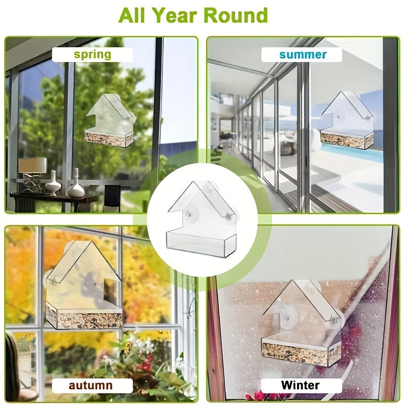 Acrylic Transparent Wall-Mounted Bird Feeder with Suction Cup for Window – Clear View Outdoor Feeding Station for Wild Birds and Hummingbirds