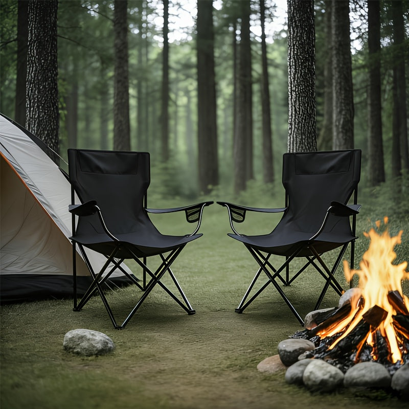 Foldable Camping Chairs 2 Pack – Steel Frame, Oxford Cloth, Cup Holders, Portable Storage Bags for Outdoor BBQ, Courtyard, Beach, Picnic, Holiday Gift