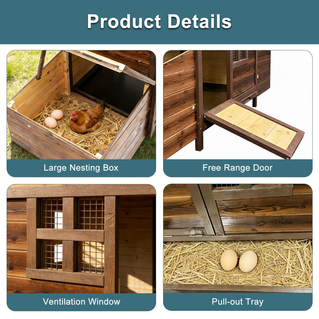 Weatherproof Wooden Chicken Coop with Double Nest Boxes Large Outdoor Poultry Hutch with Resting Area for Chickens Rabbits & Ducks – All-Season Safe & Easy Assembly