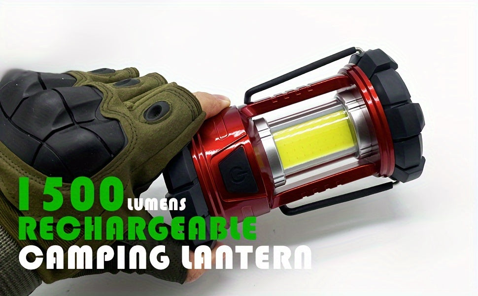 2-Pack Rechargeable Camping Lantern, 1500LM LED with Phone Charger, 3 Light Modes, Portable Hurricane Emergency Lantern for Camping, Hiking, Power Outages, and Outdoor Survival