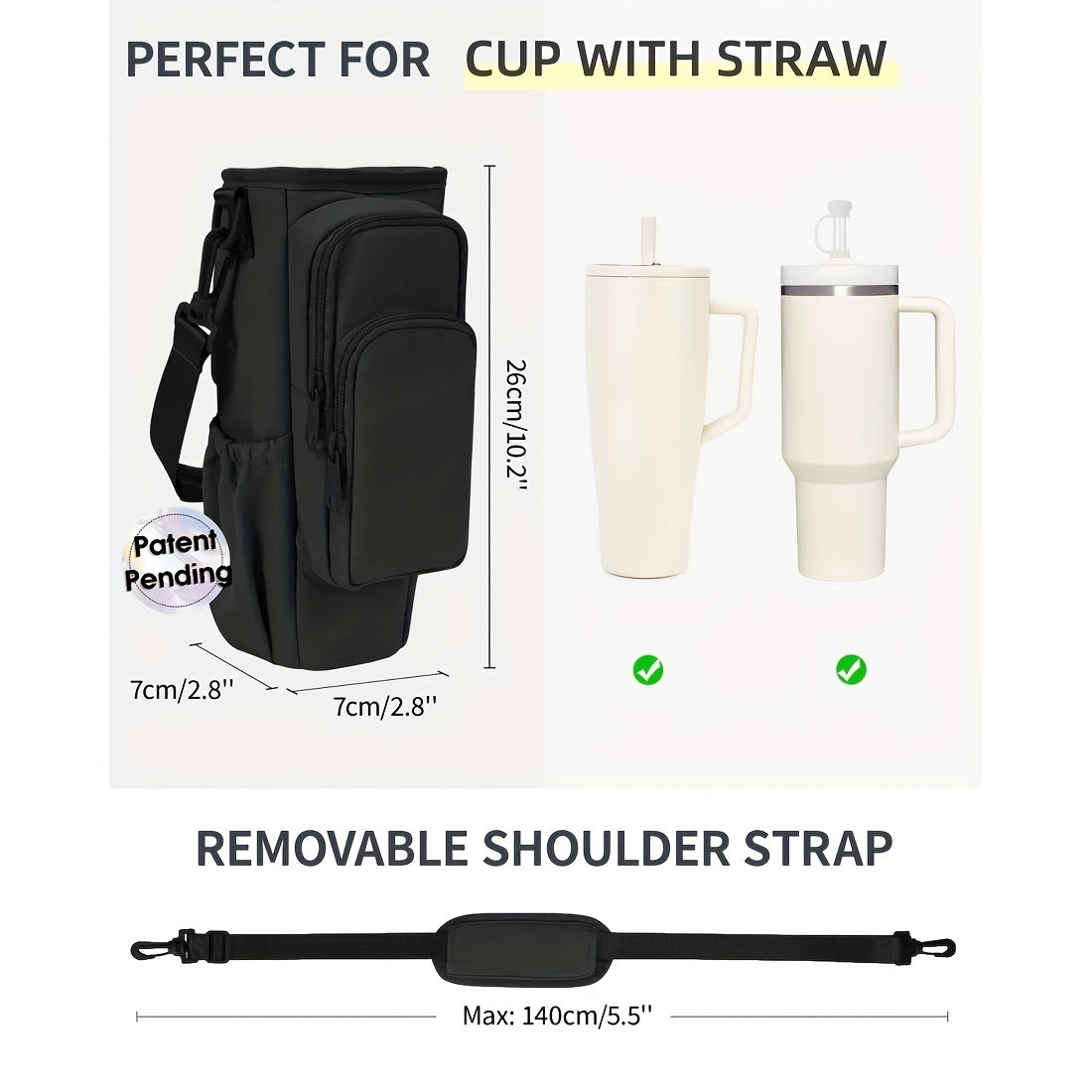 40oz Insulated Water Bottle Sling Bag with Straw Lid & Handle – Hands-Free Carrier with Phone Pocket, Zippered Compartments, and Adjustable Strap for Dog Walking, Gym, Travel, Outdoor, Men, and Women