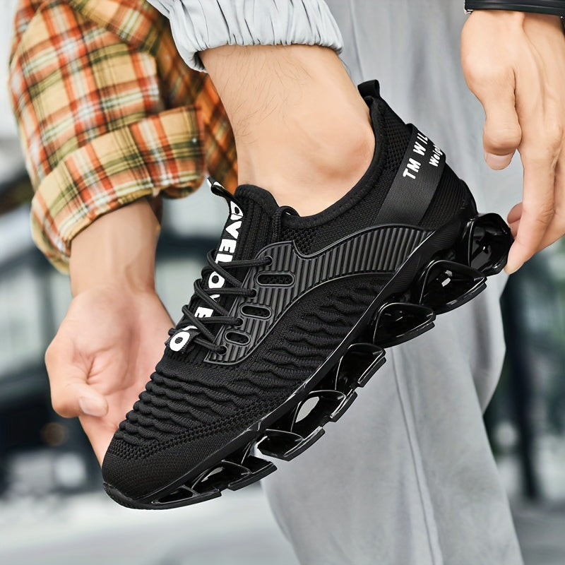 Men's Breathable Running Shoes, Lightweight Fish Scale Fabric Upper, Durable Outsole, Low-Top for Running, Hiking, Walking, Casual Sports, White/Black, US 7-13.5