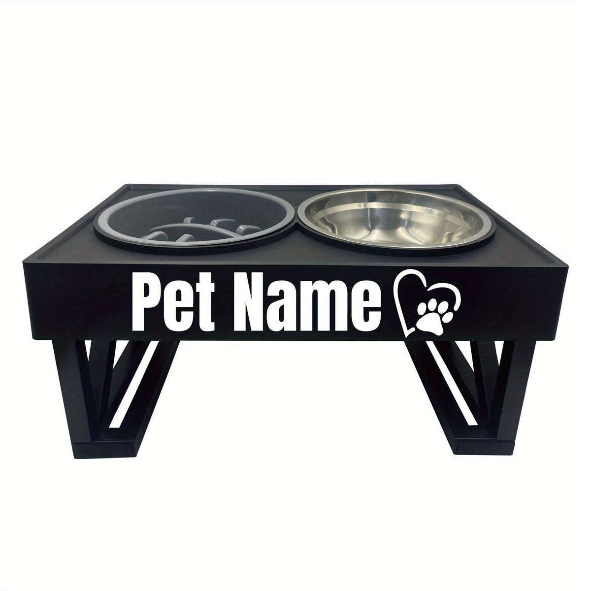 Personalized Elevated Stainless Steel Dog Bowl with Slow Feeder and Height-Adjustable Double Feeding Station for Medium to Large Dogs and Cats