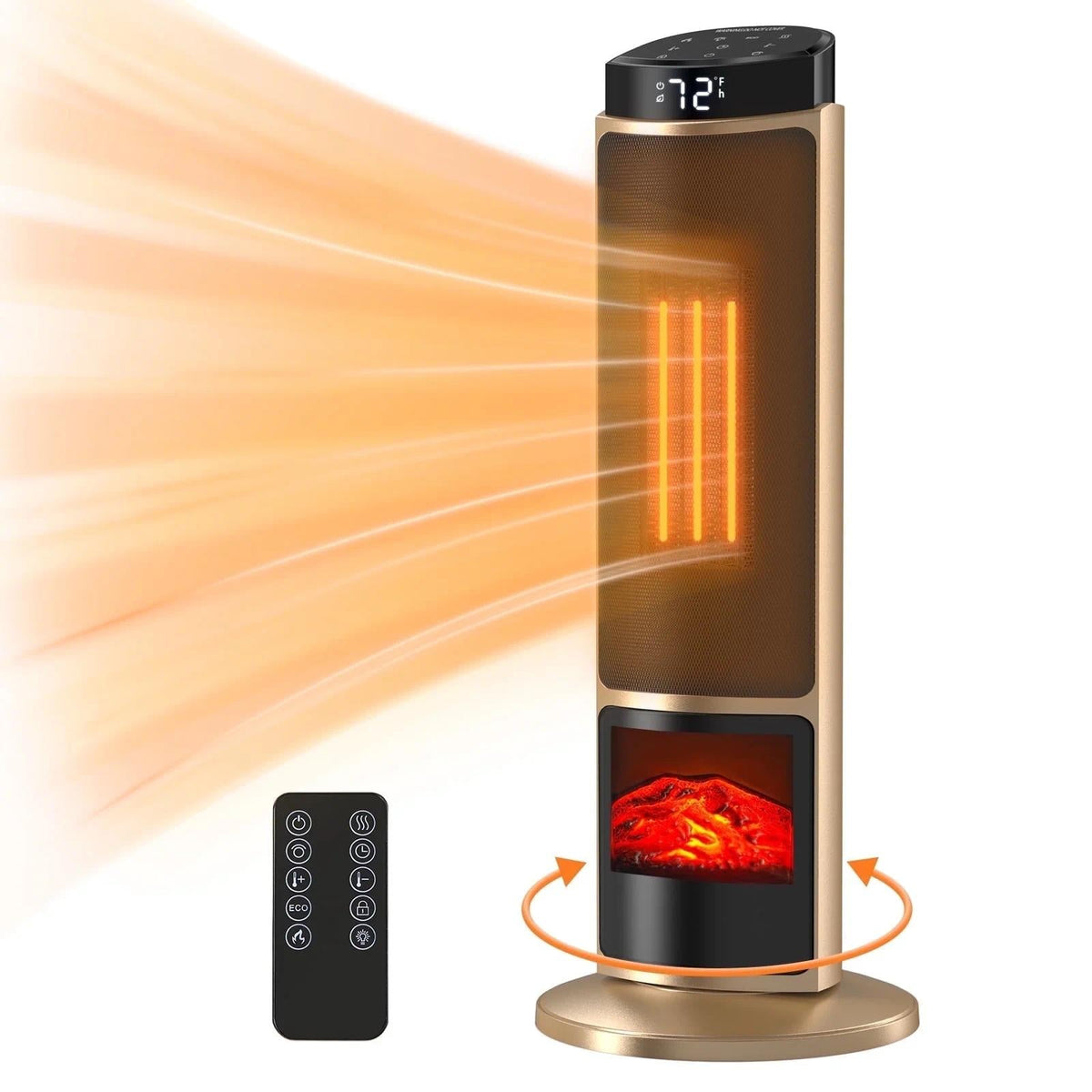Portable Space Heater for Indoor Use Round or Square with Adjustable Thermostat Remote Control Tip-Over Protection Oscillation & Ambient Light Colors – Silver Black Gold