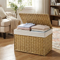 Large Foldable Storage Basket with Lid & Handles Removable Liner Metal Frame for Blankets Laundry Bedroom – 9.25 / 17.2 / 42.3 Gal – Natural Brown & Gray