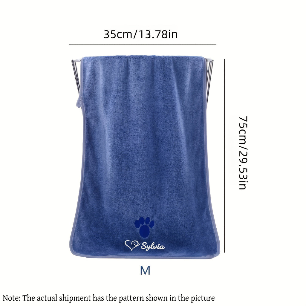 Personalized Pet Towel Custom Name Paw Print Embroidery Super Absorbent Bath Towel for Dogs, Cats, Puppies, and Kittens – Ideal for Bathing, Swimming, and Grooming – Gift – Brown, Purple, Blue