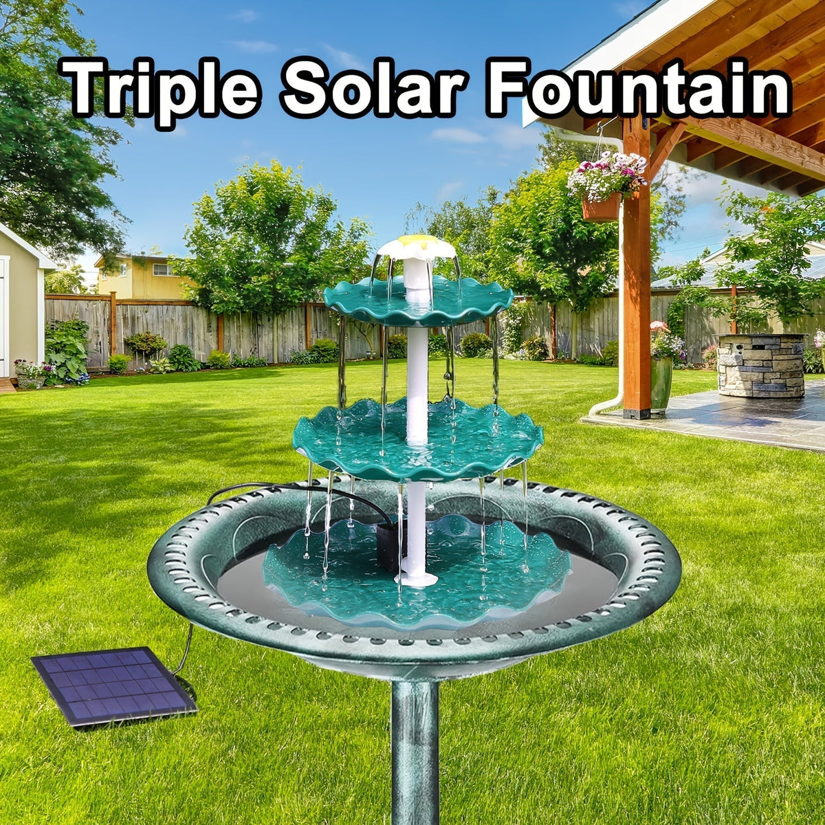 3-Layer Solar Bird Bath Fountain 3.5W – Outdoor Garden Courtyard Decor Solar Powered Fountain Pump, No Wiring Needed, Dark Green, Light Blue, or Fountain-Only, Single & Three Tier Options