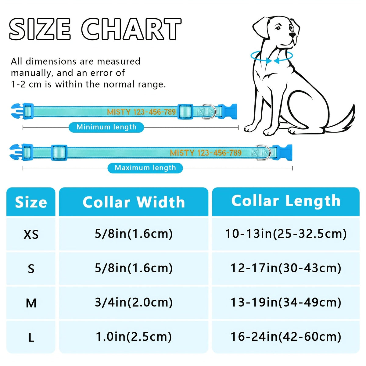 Personalized Glow-in-the-Dark Dog Collar – Custom Embroidered Name & Phone Number, Luminous Night Safety Collar for Small, Medium & Large Dogs, Anti-Lost Design in XS/S/M/L, 5 Colors Available